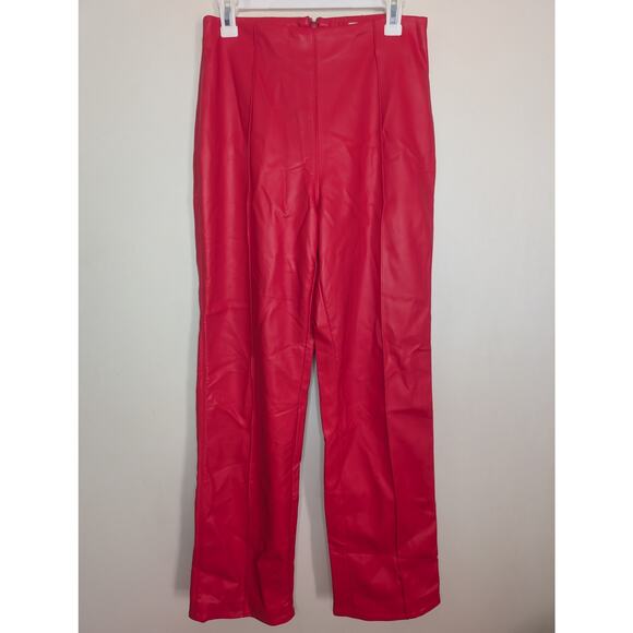 House of CB Elenaora Vegan Leather Trousers in Scarlet Red, Size Large - Picture 4 of 10